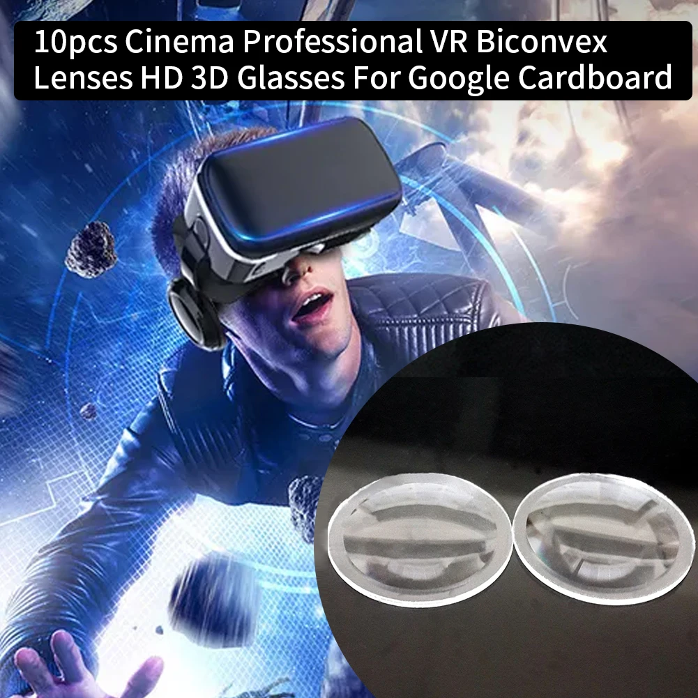 10pcs Pratical Optical Biconvex Lenses Focal Aspheric Acrylic HD VR Transparent 3D Glasses Cinema For Google Cardboard | Электроника