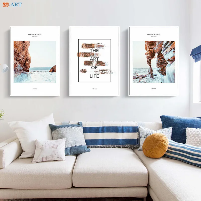 Настенный постер с изображением пляжа скалы волн океан пейзаж холст живопись