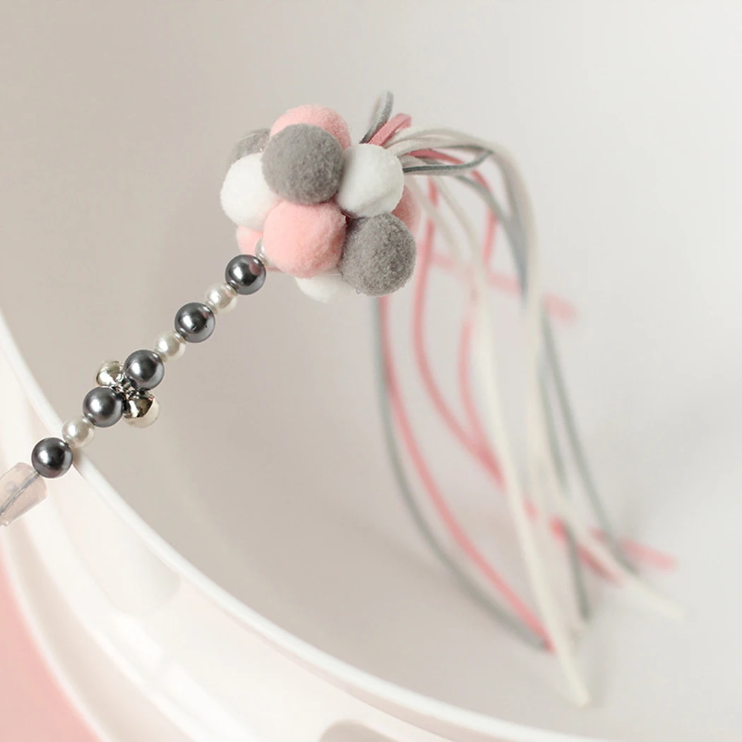Cat Teaser Wand Beaded Kitten Stick Interactive Toy Colorful Pet Tassel With Pompom And Bell Supplies | Дом и сад