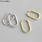 Серьги-кольца HUANZHI женские в Корейском стиле ретро, металл, Геометрическая овальная застежка, цвета золото и серебро, S925, подарочные серьги-кольца для девушек и женщин, 2020