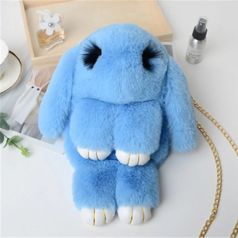 35 см милый пушистый кролик Мех помпоны цепи сумка женская мультфильм Слинг Сумка