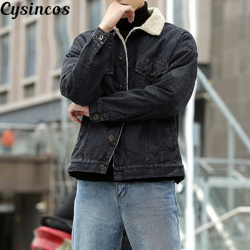 CYSINCOSFashion зимняя мужская куртка и пальто теплая флисовая джинсовая модные мужские