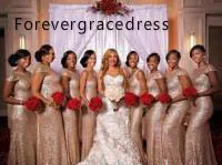 2019 Rose Gold Sequined Bridesmaid Dress Mermaid Long Country Garden Formal Party Guest Maid of Honor Gown Plus Size Custom Made | Свадьбы и