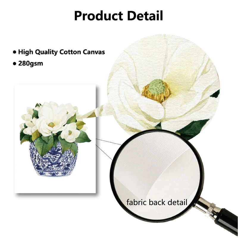 Восточная ваза с рисунком на холсте синяя белая ивовая стиль фарфора женская