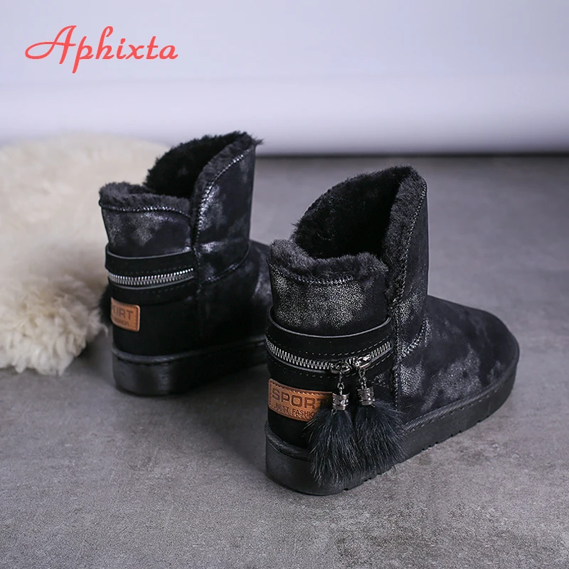 Aphixta/зимние сапоги на меху с бахромой и металлической молнией женская плюшевая