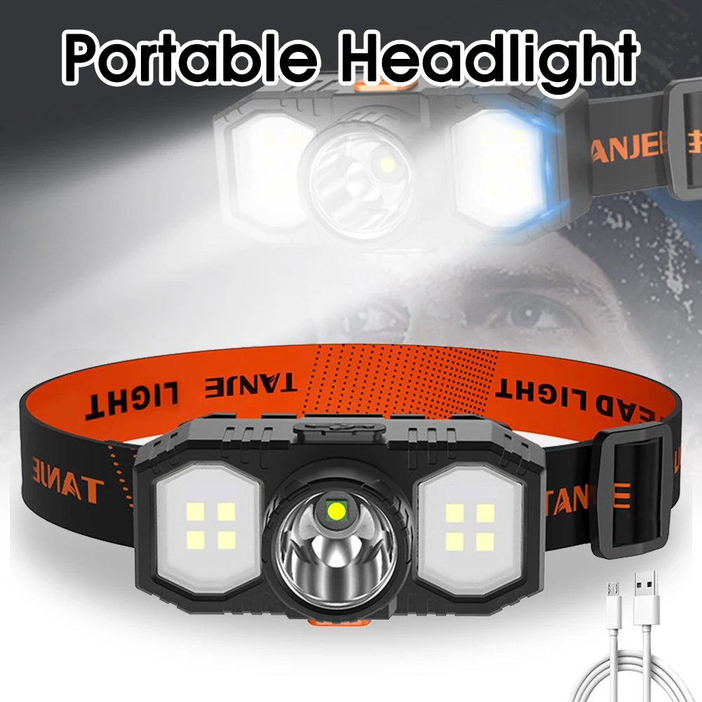 

Outdoor LED Headlight USB Head Lamp Portable COB+XPE High Brightness Rechargeable 3 Modes Waterproof for Fishing Hiking Camping