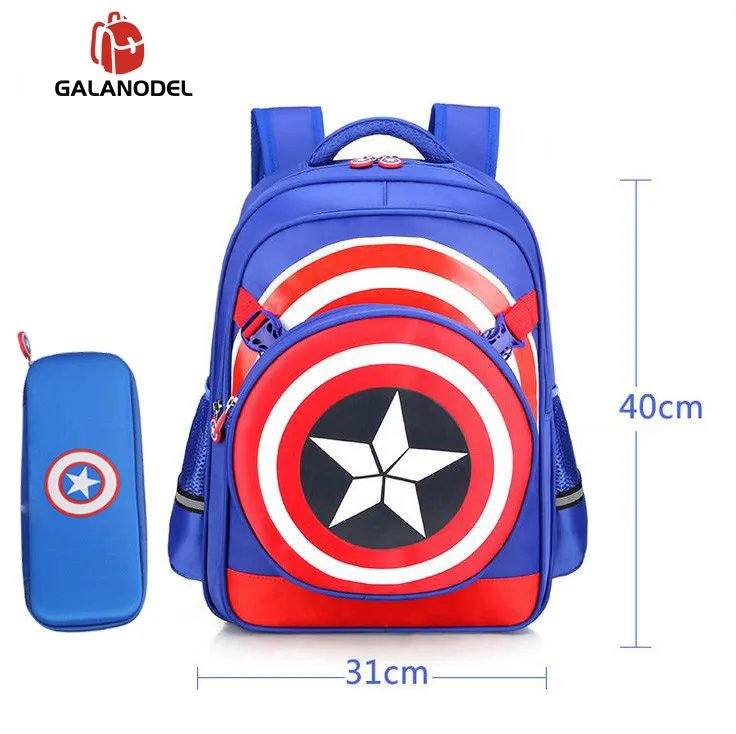 Blue small backpack 3D Мультфильм Капитан Америка детская школьная сумка мальчик рюкзак модные школьные сумки студентов рюкзак водонепроницаемый подарок ребенку - Цвет: Blue small backpack