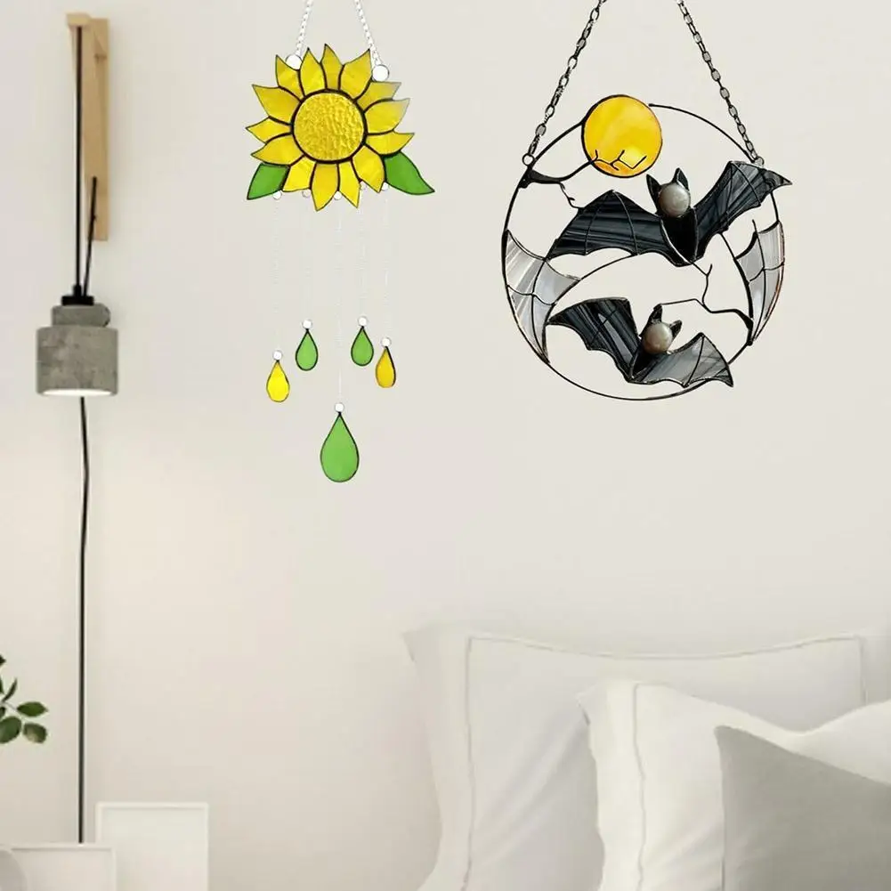 

four seasons Wind Bell Alloy Sunflower Wind Chime Epoxy Hanging Craft Decoration Windbell For Home Garden