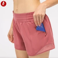 lulubanana 4 lined mid rise gym running shorts women breathable mesh panel sport fitness yoga shorts with hidden zipper pocket