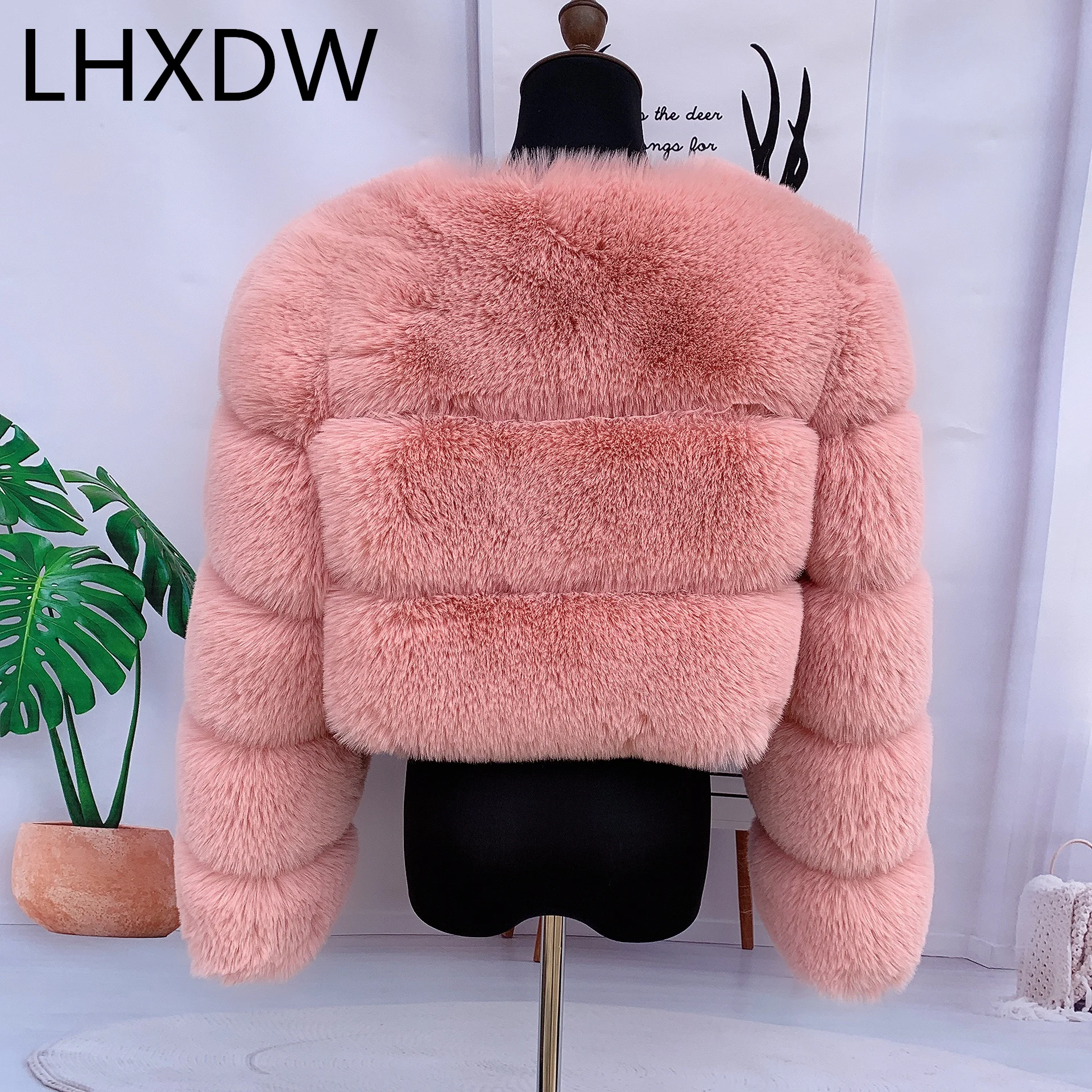 Женская куртка из искусственного меха пушистое пальто розовая Меховая роскошное