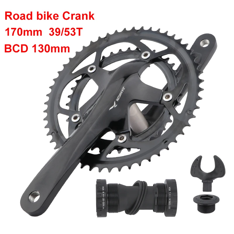 JIANKUN Road bike crank 130BCD hollow double disc 20/22 speed folding bike crank 39-53T chain ring road bike crank set parts