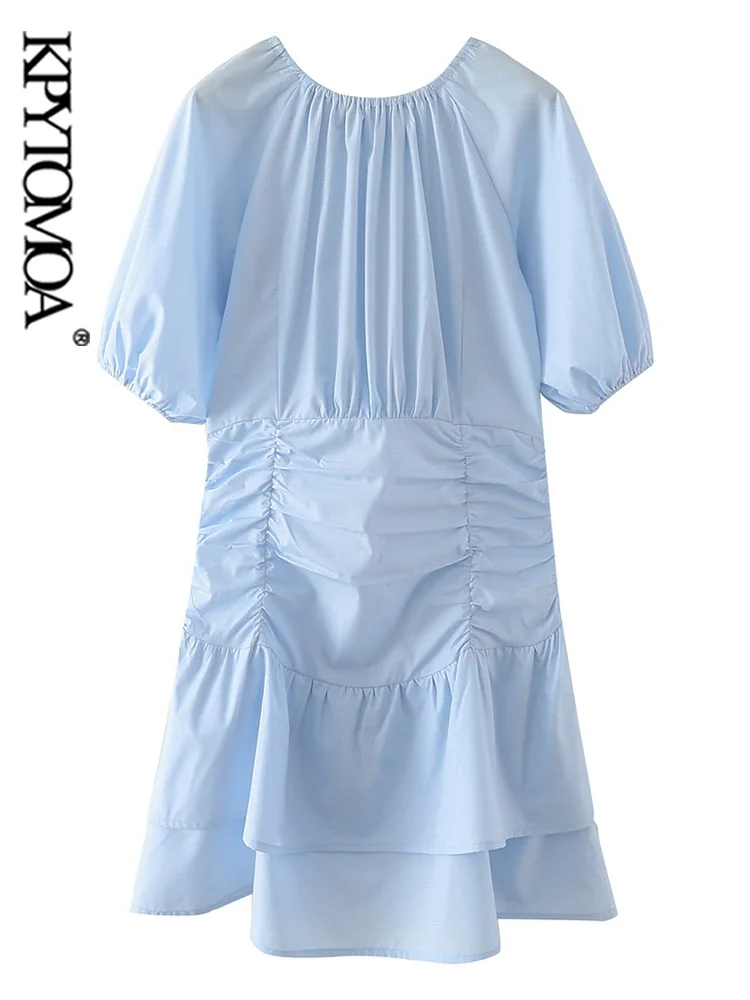 

KPYTOMOA, женское модное Плиссированное мини-платье с бантом, винтажные женские платья на молнии с открытой спиной и коротким рукавом, Vestidos Mujer