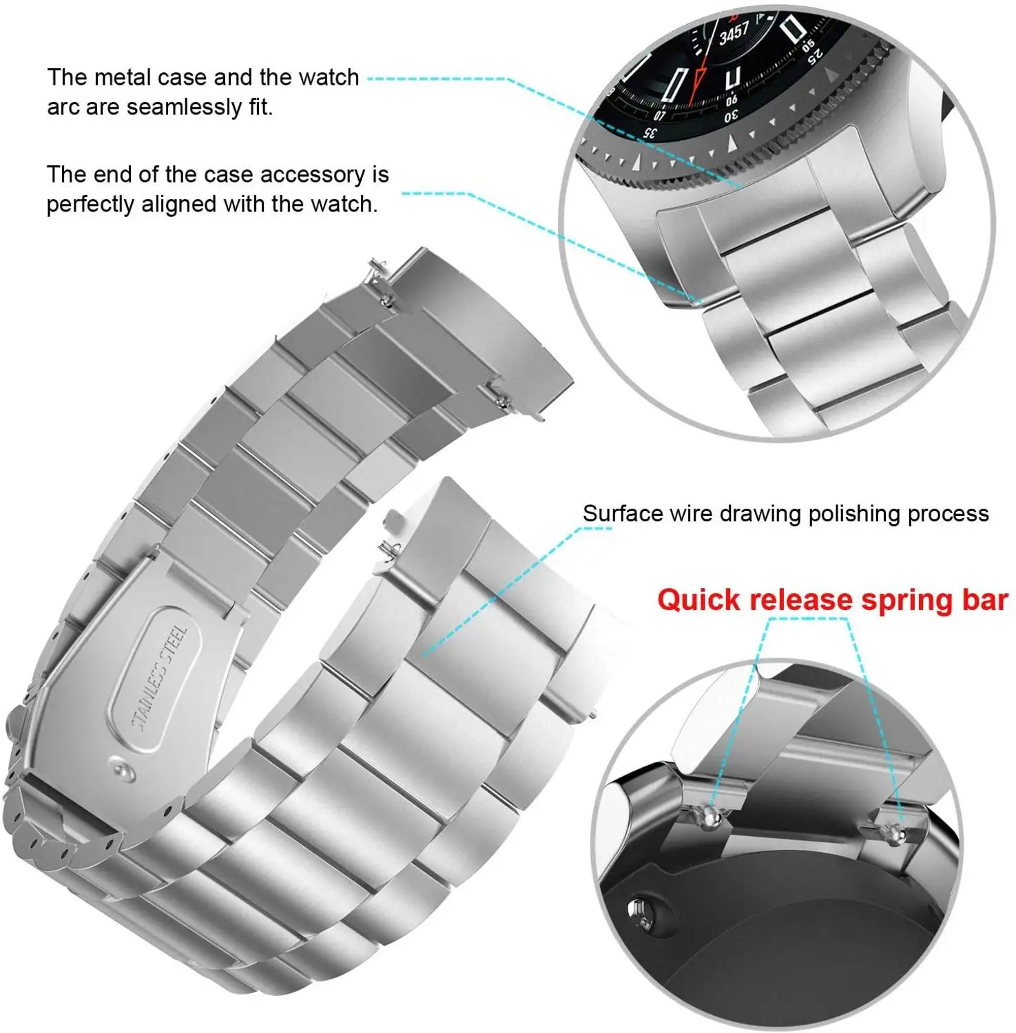 18 мм 22 20 24 ремешок для SAMSUNG Galaxy Watch 42 46 gear S3 Active2 быстросъемная нержавеющая сталь