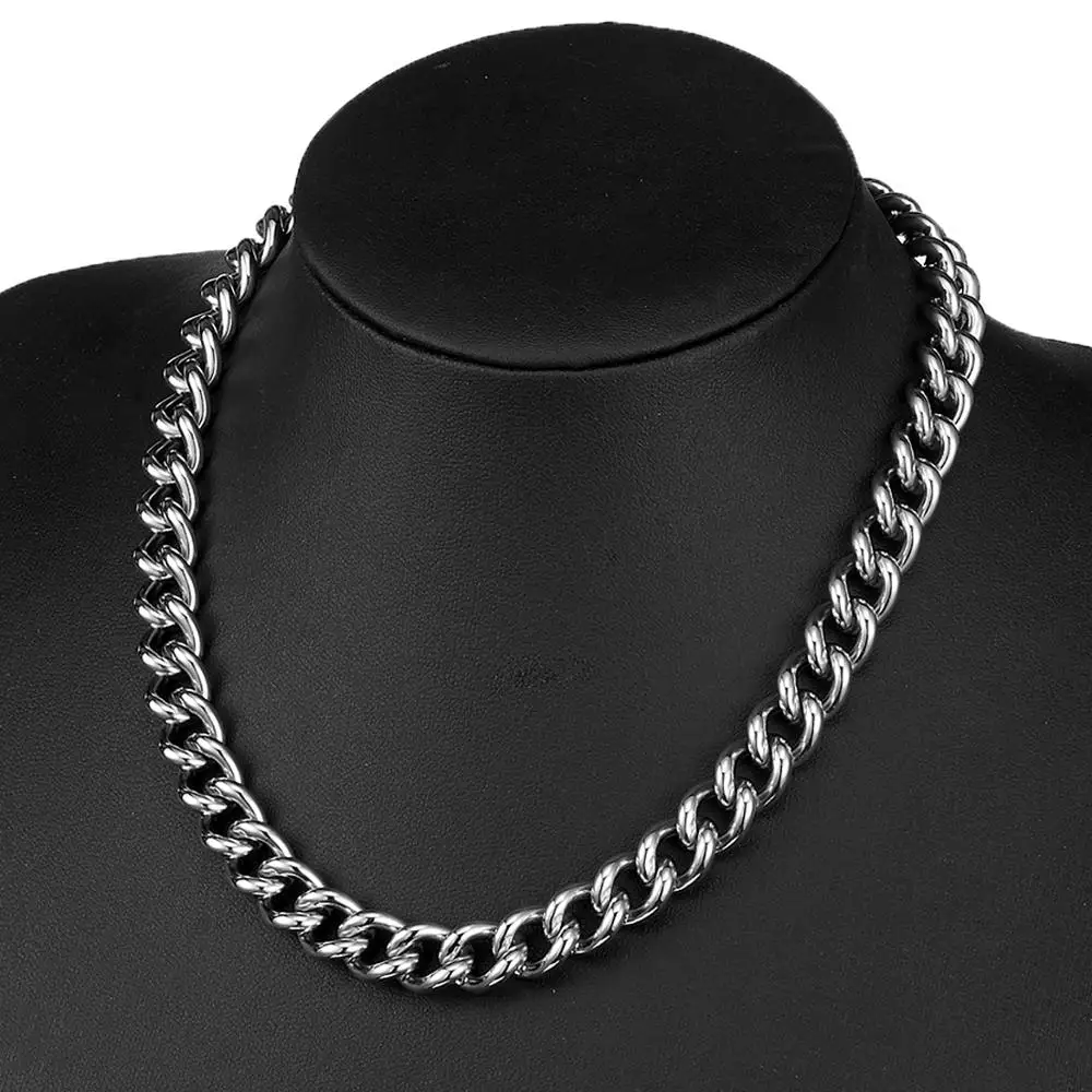 7/9/11/13/15MM Fashion Jewelry 316L Stainless Steel Silver Color Cuban Curb Link Chain Punk Men's Women's Necklace/Bracelet - купить