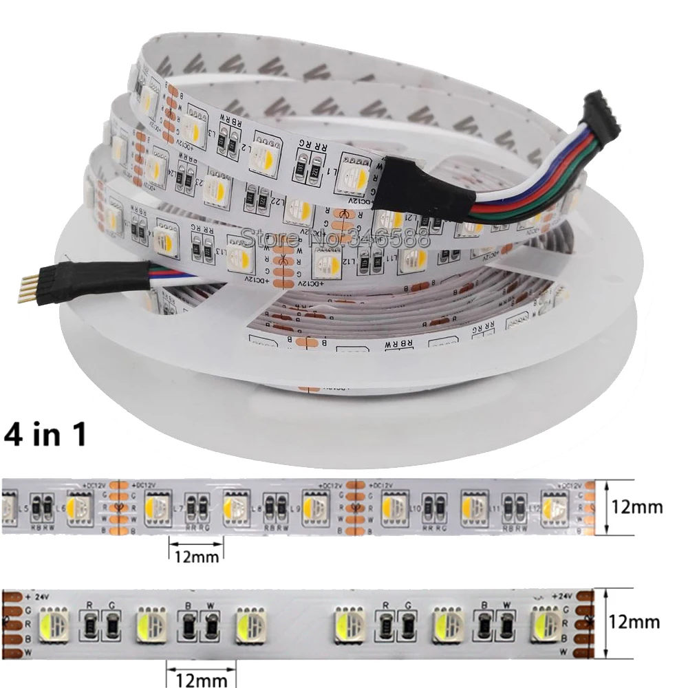 5 м 12 В SMD 5050 RGBW RGBWW Светодиодная лента RGB белый теплый 4 цвета в 1 светодиодный чип 60