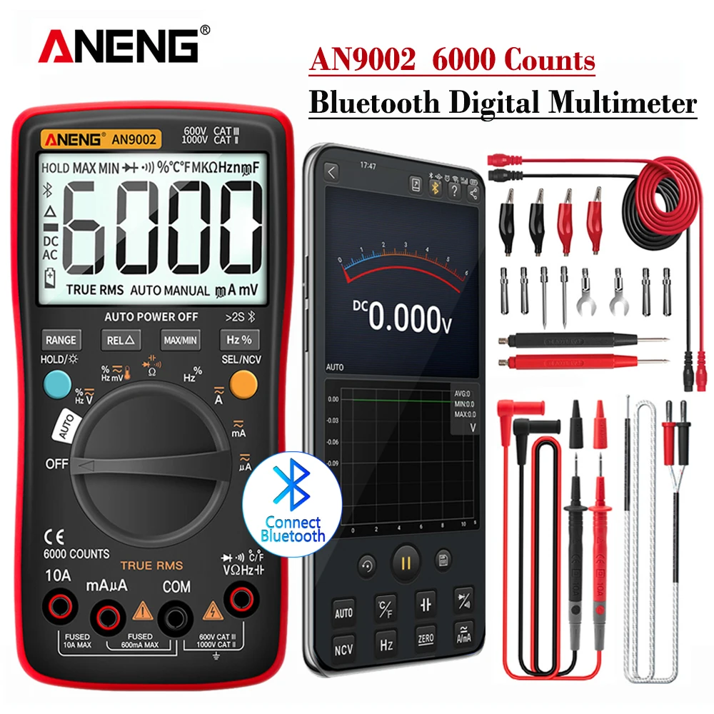 AN9002 Bluetooth Digital Multimeter 6000 Counts Professional MultimetroTrue RMS AC/DC Current Voltage Tester Auto-Range ANENG
