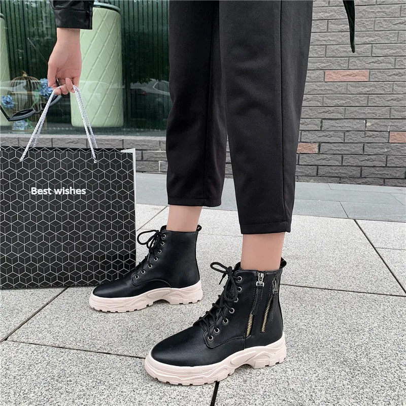 Женские мотоциклетные ботинки FEDONAS теплые в стиле ретро панк на молнии сбоку