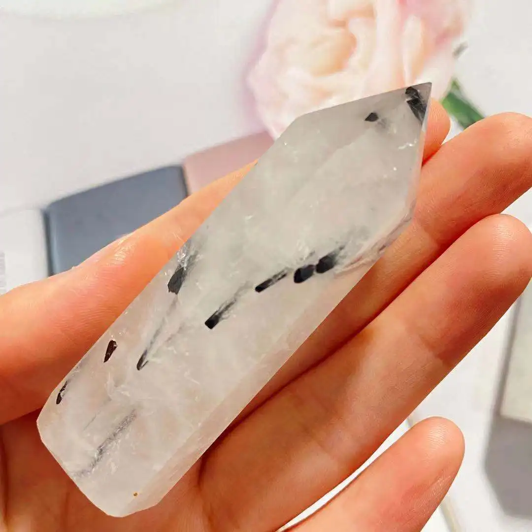 

Natural black tourmaline crystal quartz obelisk Reiki healing energy gem 8-10