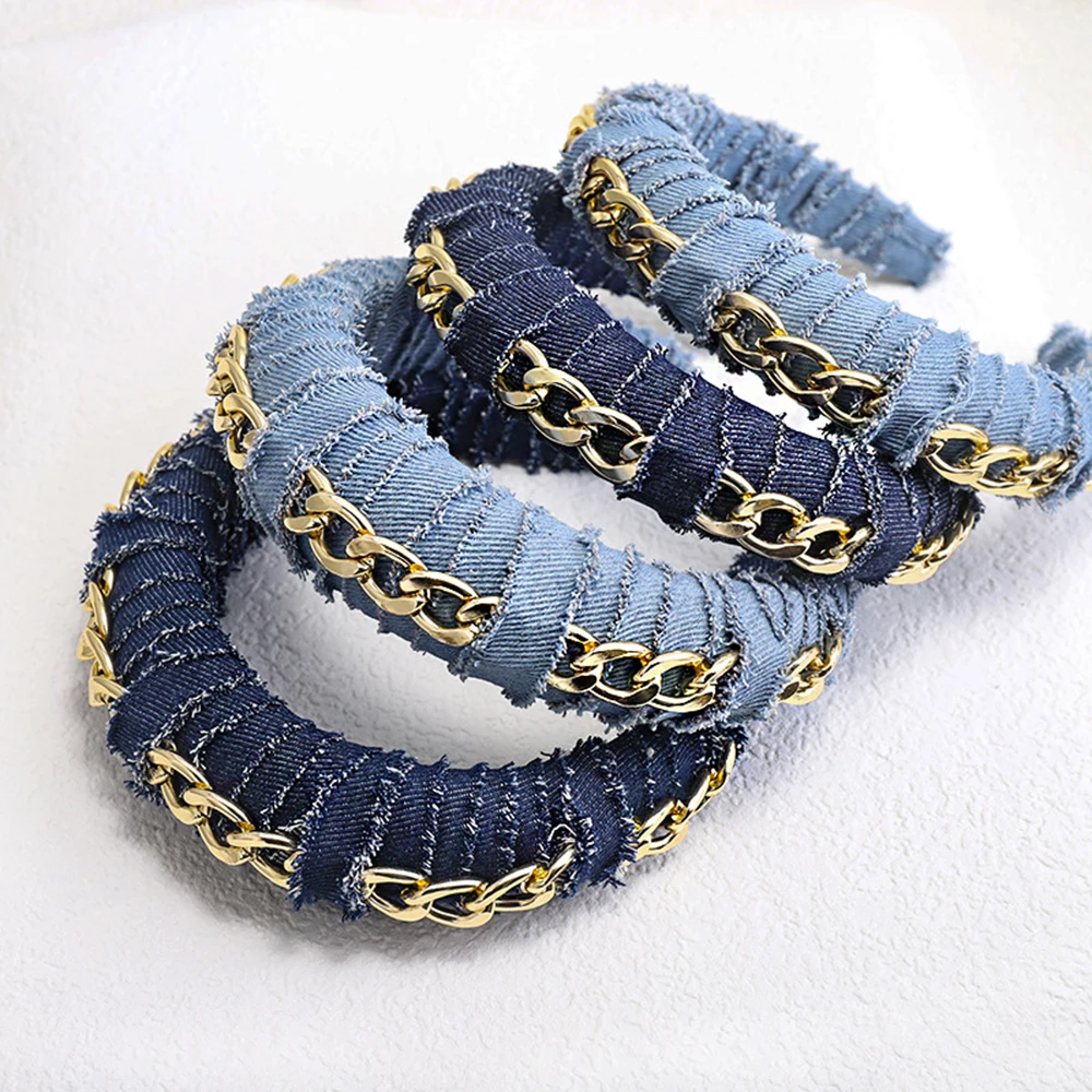 

Headband Girl Twisted Accessories Hair Hoop Fashion Solid Chain Hairband Hot Sale Cool Women Denim