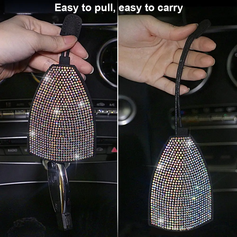

Rhinestone Car Key Cover Shatter-resistant Elegant Rhinestone Fob Shell Case with Chain Car-styling Auto Accessories