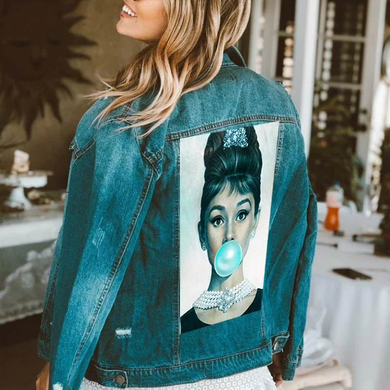 

Audrey Hepburn Temperament Fashion Retro Print Denim Jacket