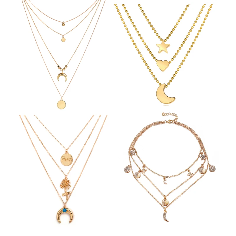 Винтажный Золотой Цвет многослойный бычий рог/луна/звезда рога Полумесяца