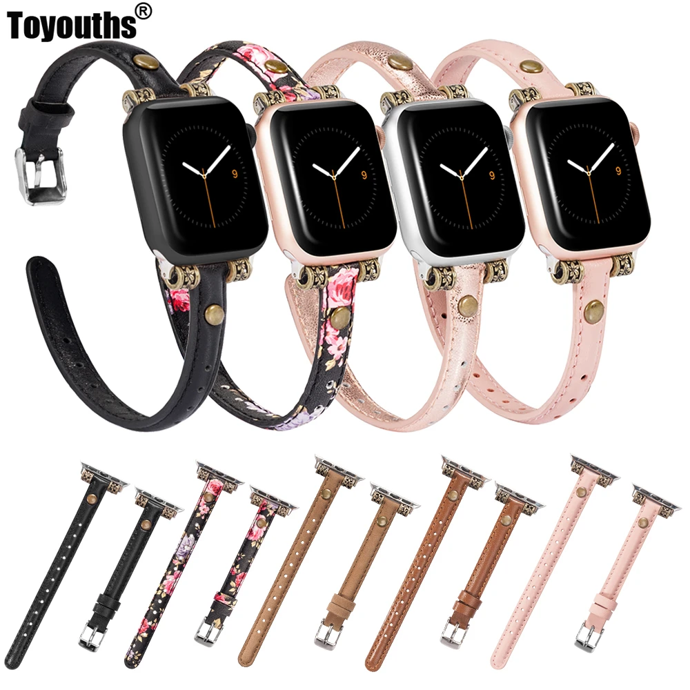 Ремешок тонкий из натуральной кожи для Apple Watch 4 5 44 мм 40 женский браслет iwatch 42 38 iWatch