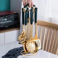 dark green ceramic handle stainless steel cooking utensils 6 piece professional kitchen appliances set light luxury style