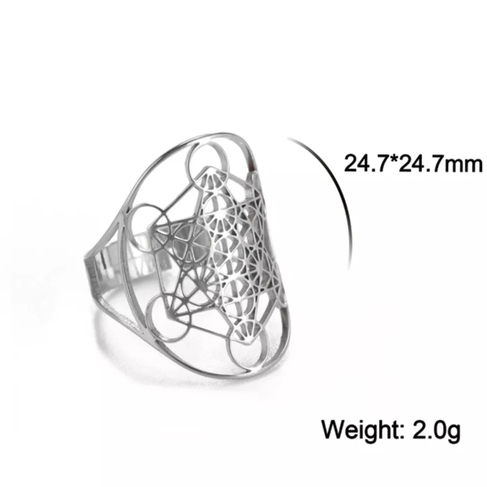 Геометрическое кольцо с ангелом арчанель Метатрон из нержавеющей стали