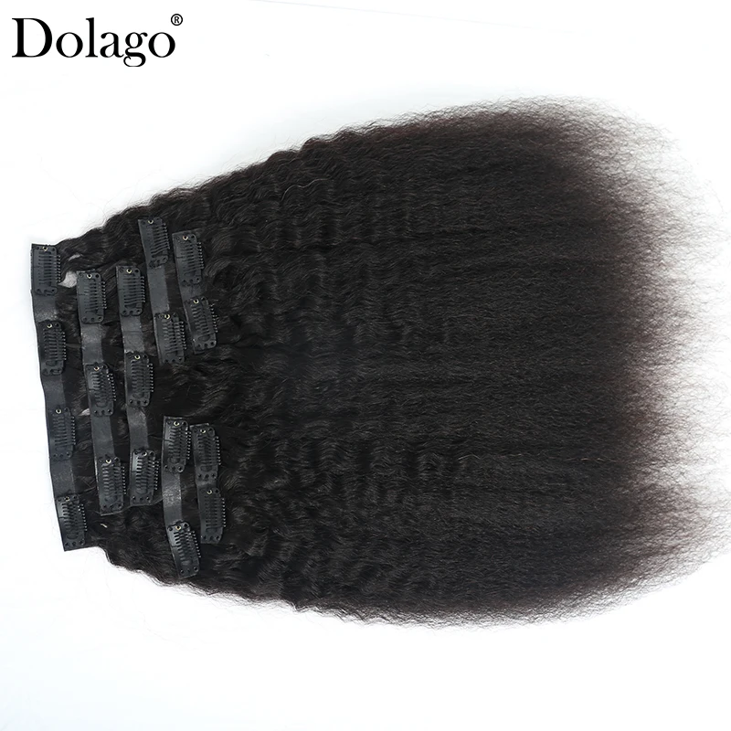 Extensiones de cabello humano brasileño Afro, Clip sin costuras, liso y rizado, pelo soplado, Clip Invisible de PU, Dolago