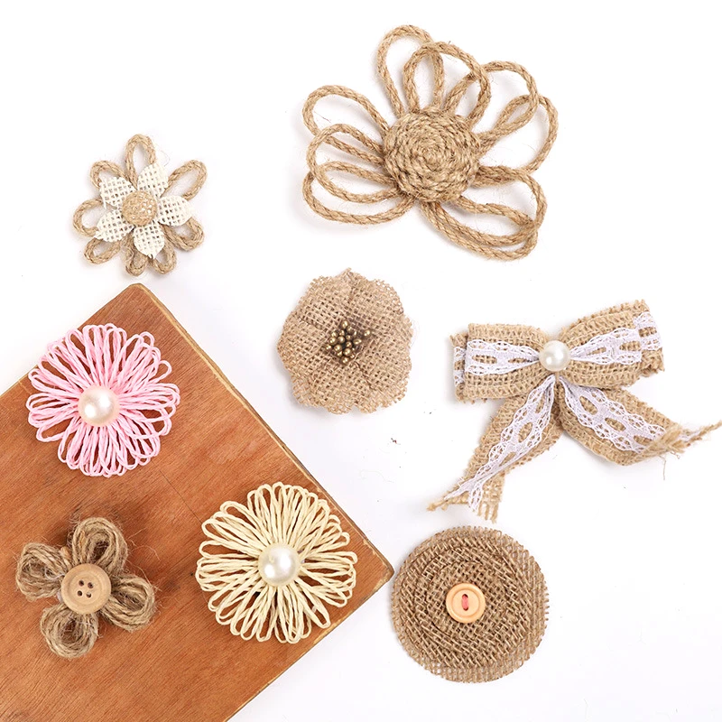 5 шт./лот ручная работа мешковина цветы винтажная джутовая бабочка цветок