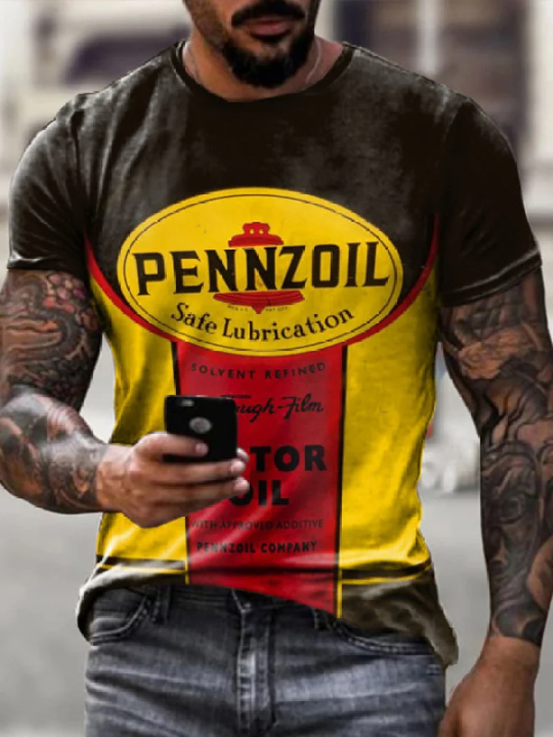 

2021 Latest Arrival Retro Engine Oil Printing Men's T-shirt Harajuku Casual Short-sleeved Tops Fashion Breathable Streetwear