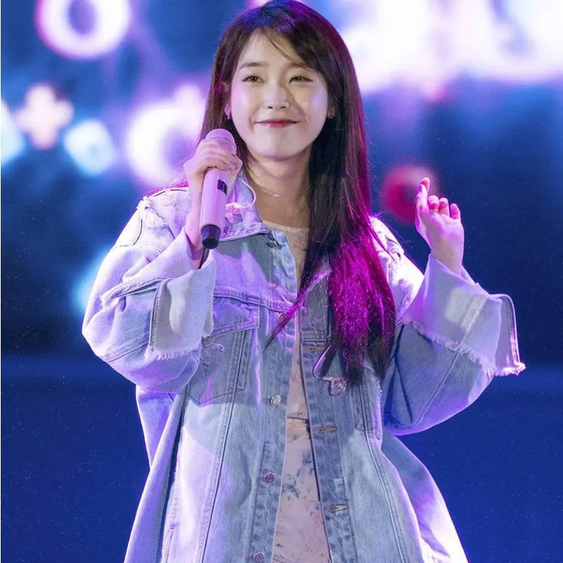 Kpop IU Lee Ji Eun 2021 Осенняя теплая Корейская уличная синяя джинсовая куртка Женская