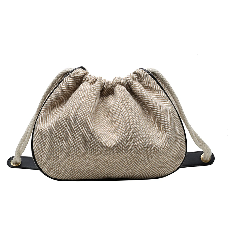 

Women's Bucket Bags Linen Solid Colour Crossbody Bags Brand Fashion Shoulder Bags Ladies Small Designer Handbags Female Purses
