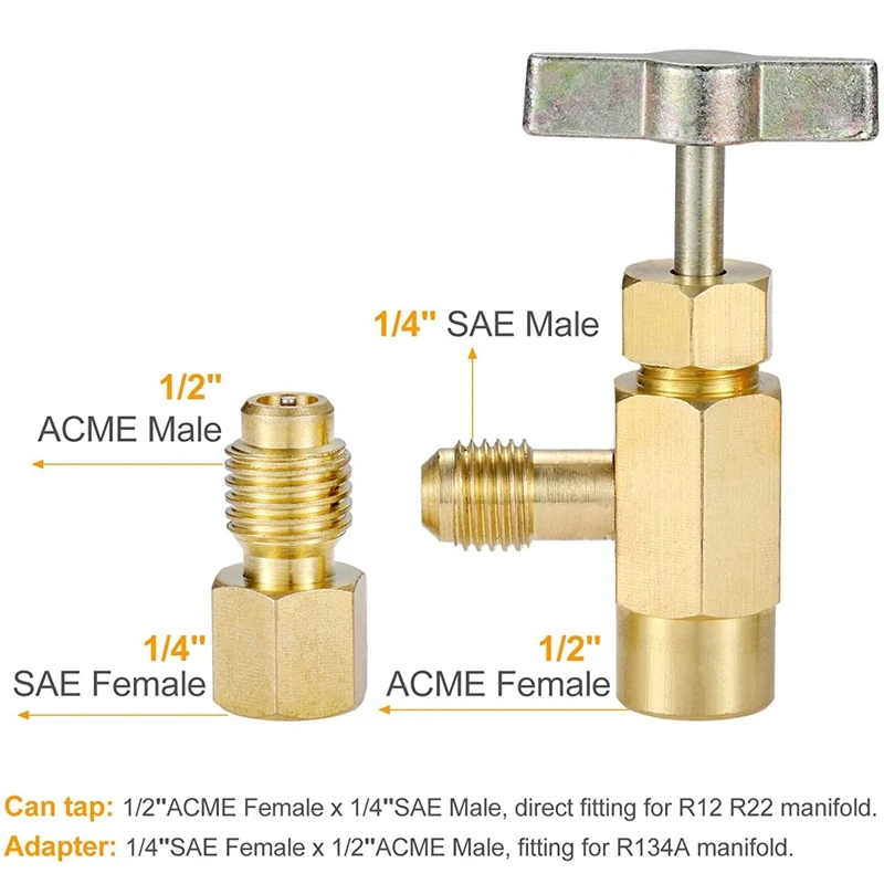 R134A Self-Sealing Can Tap Valve Refrigerant Dispenser Tool with Tank Adapter for 1/4 Inch and 1/2 AC Charging | Автомобили и