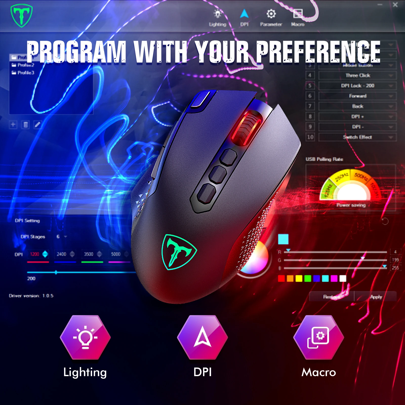 VicTsing PC282 10000 DPI Wireless Gaming Mouse Rechargeable Ergonomic Mice with 10 Programmable Buttons RGB Backlit for PC Gamer wireless mouse with usb c