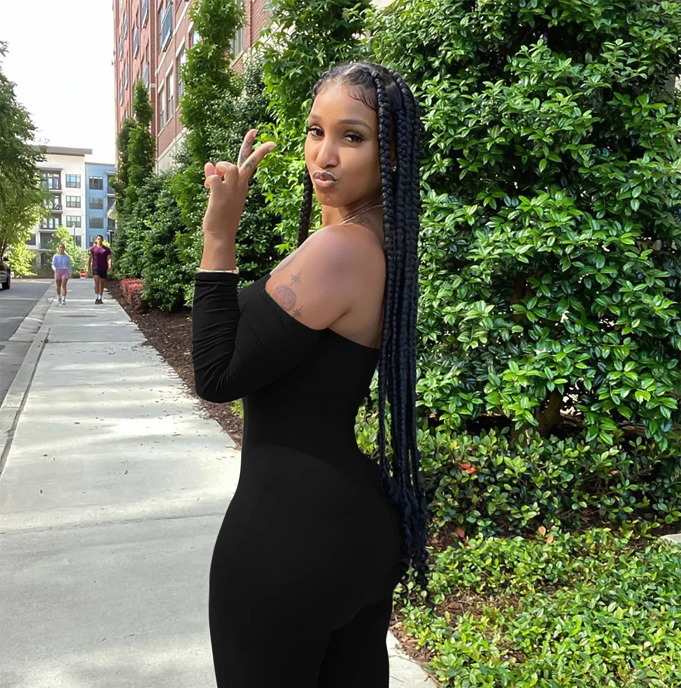 

WEPBEL Slim Fit Slash Neck Jumpsuits Women's Off Shoulder Jumpsuits Sexy Long Sleeve Solid Color High Waist Pencil Jumpsuits