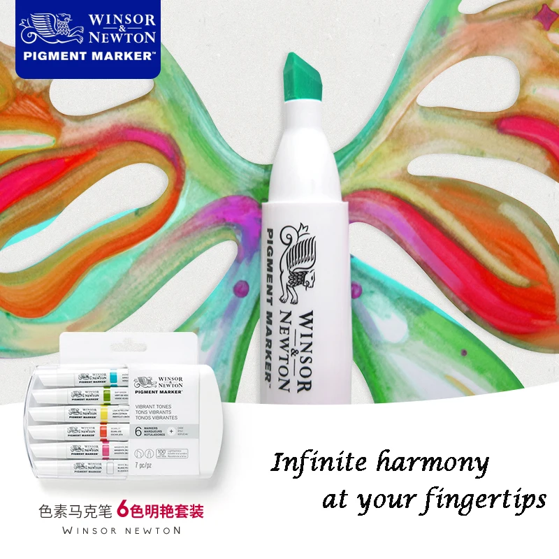 Winsor& Newton высококачественный пигментный Маркер 6 цветов Набор для профессионального графического художника одежды дизайн художника поставки