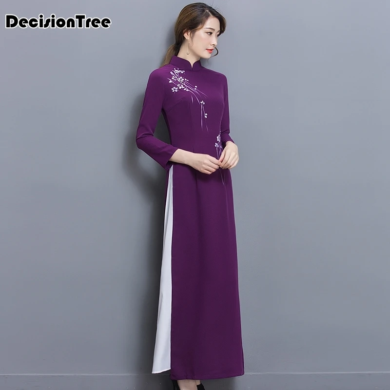 Вьетнамские халаты в народном стиле из шифона aodai изящное платье со стоячим воротником Элегантная традиционная одежда с цветочным принтом aodai