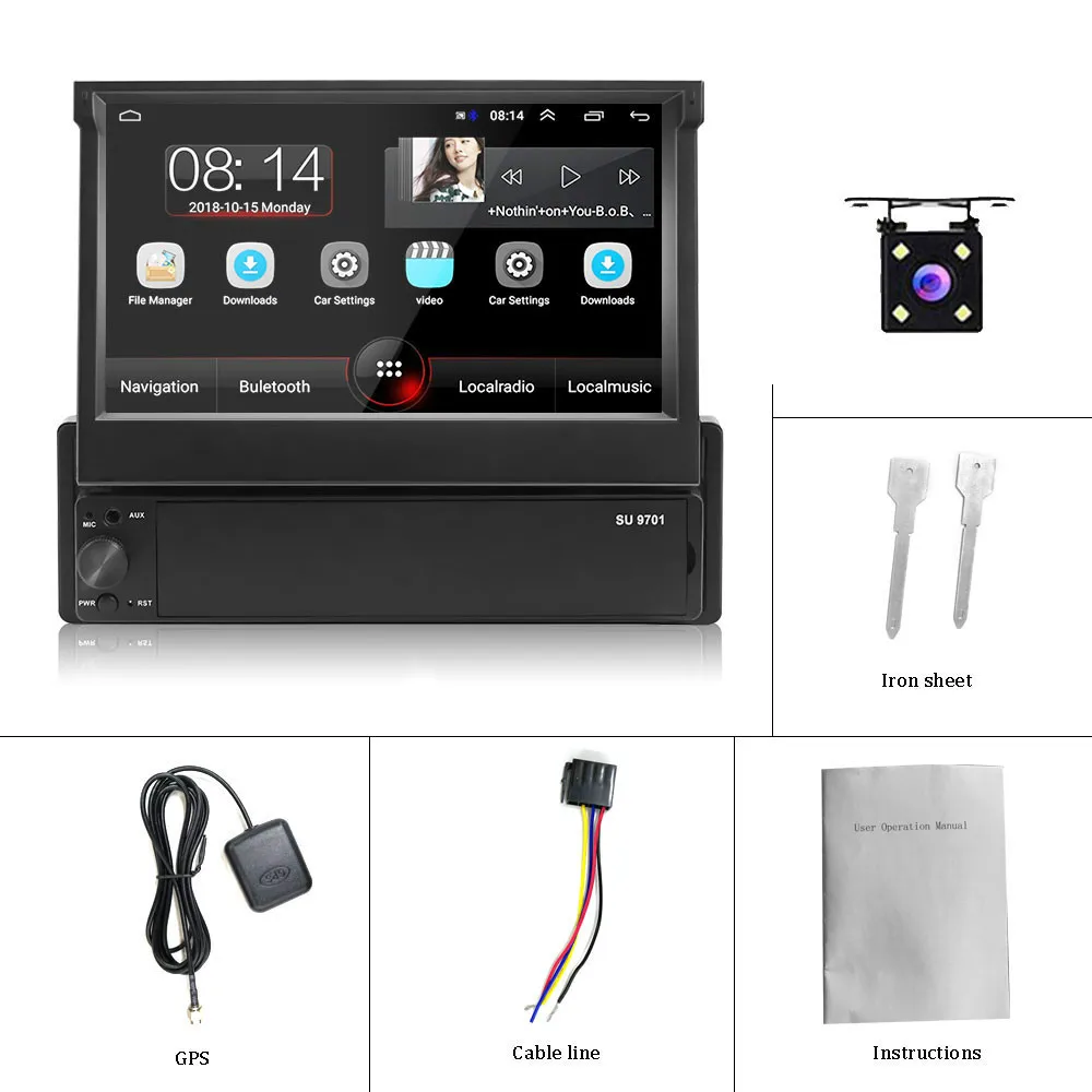 with 4LED cam 1din Android 8,1 GO четырехъядерный автомобильный аудио gps навигатор плеер 7 ''Universa радио WiFi Bluetooth MP5 Мультимедиа Стерео - Цвет: with 4LED cam