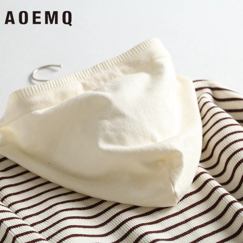 AOEMQ свитера, пуловеры с горизонтальными полосками, зимние свитера, 2 цвета, с капюшоном, кружевные, для дождливого дня, утреннего бега, Спортивная женская одежда
