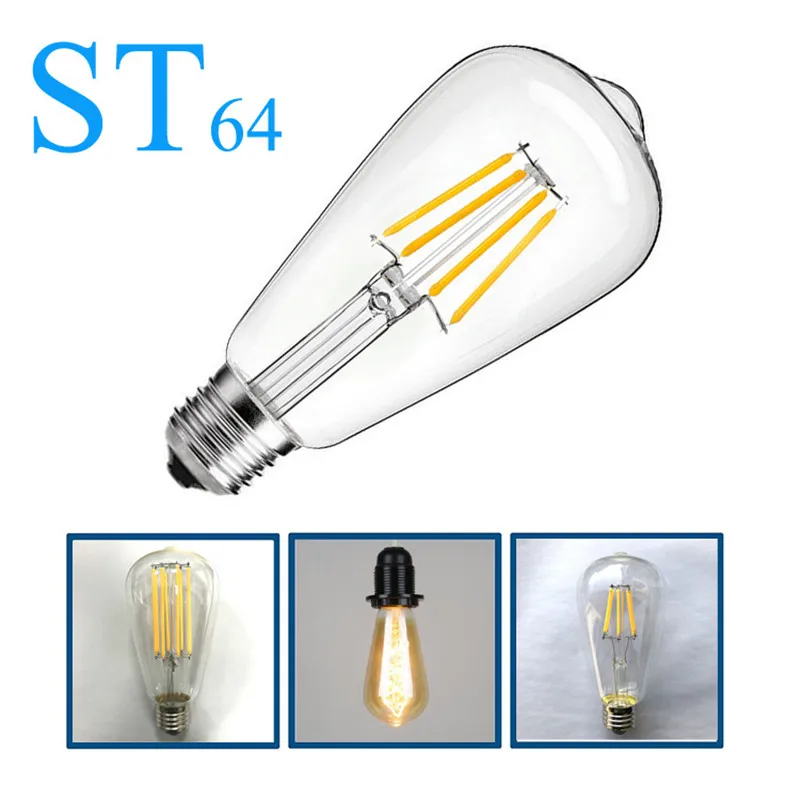 220v 2w 4w 6w 8W 12W Светодиодный светильник st64 Винтаж Эдисон лампы e27 Лампа накаливания