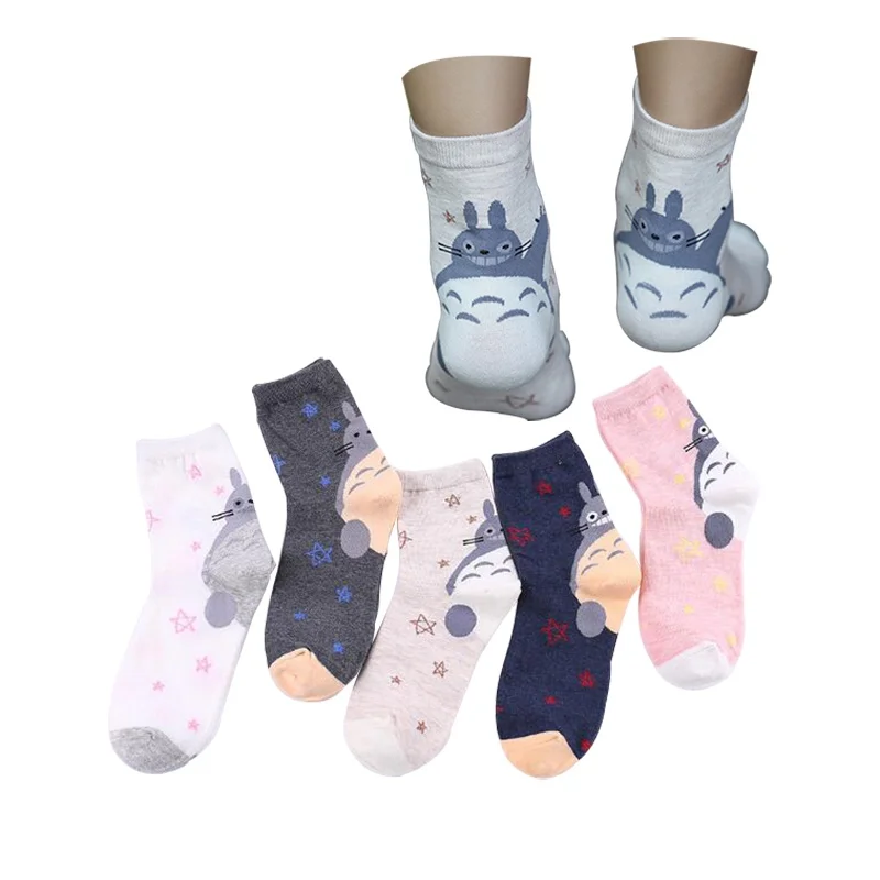 

1 Pair Women Sock Cartoon Pentagram Totoro Cotton Socks Leisure Socks 5 Colors Optional Funny Novelty Animal Cute Socks Harajuku