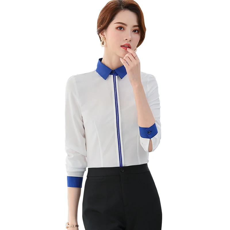 

Осенняя одежда Lenshin с отложным воротником, женская блузка с длинным рукавом, ярко-синяя, Женская Повседневная стильная элегантная, Модные приталенные Топы