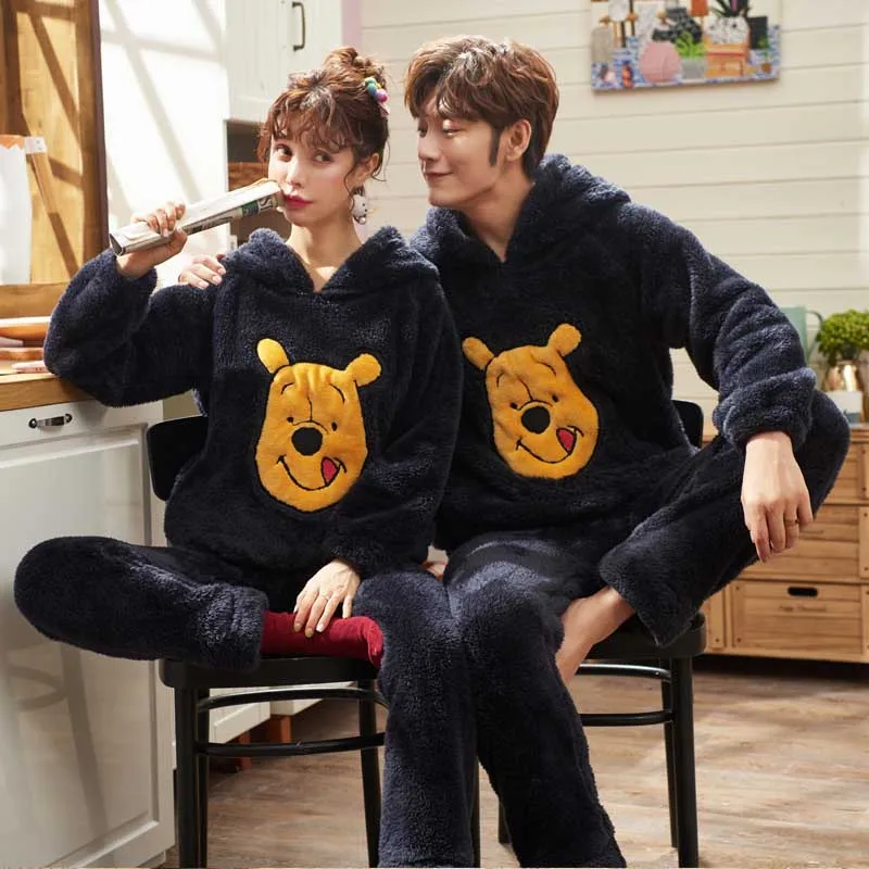 happy bear Модная Пижама унисекс для взрослых и пар, Мужская зимняя бархатная одежда для сна, комплект теплой фланелевой пижамы из 2 предметов, милая Домашняя одежда с рисунками животных - Цвет: happy bear