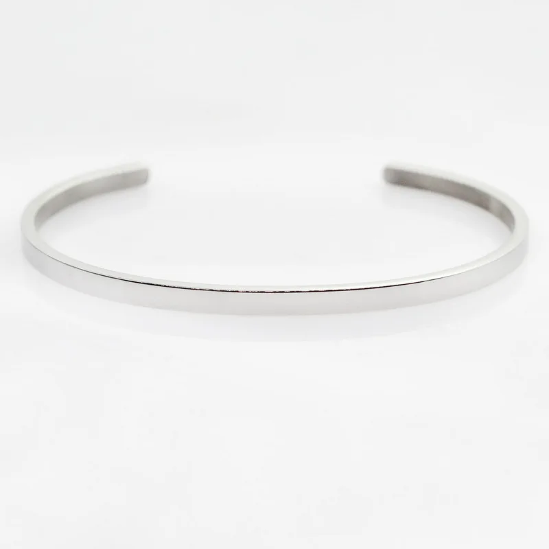 Простой серебряный браслет манжет гравированный из нержавеющей стали