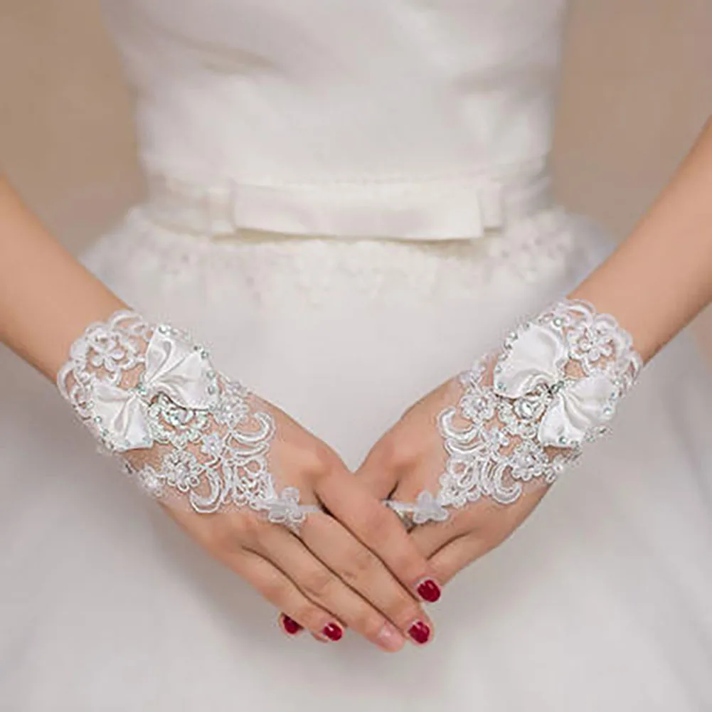 

Fingerless Christmas Drill Lace Bowknot Brides Gift Wedding Floral Decoration Women Gloves