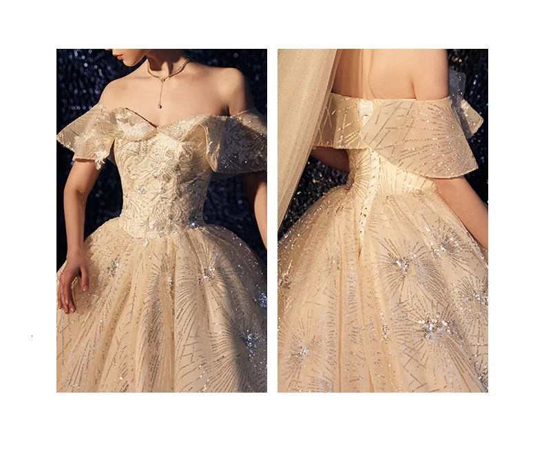 Vivian's Bridal Fancy Sky Empire Weding платье роскошное кружевное платье с блестками и аппликацией с расклешенными рукавами романтическое Элегантное свадебное платье с вырезом лодочкой