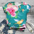Летняя рубашка для женщин модные удобные птица Цветочный принт, футболка с круглым вырезом и короткими рукавами модная повседневная Уличная одежда большого размера, Женский Топ, футболки