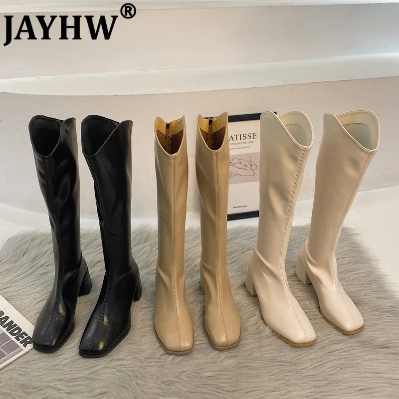 

JAYHW Роскошные брендовые новые женские черные длинные сапоги на массивном каблуке женские модные повседневные сапоги на платформе с круглым...